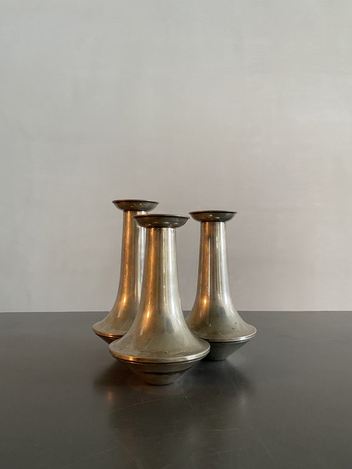 Lino Sabattini Set of Three Joint Silver Plated Vases, Italy, 1960s