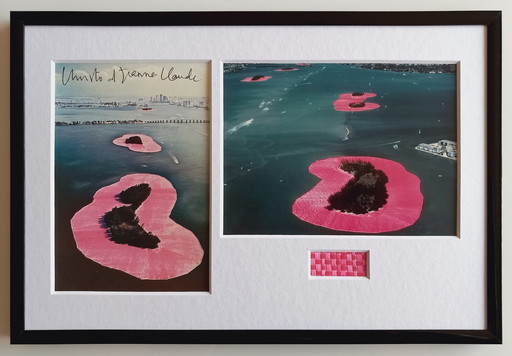 Christo & Jeanne-Claude - Surrounded Islands - Hand signed art card + original fabric piece