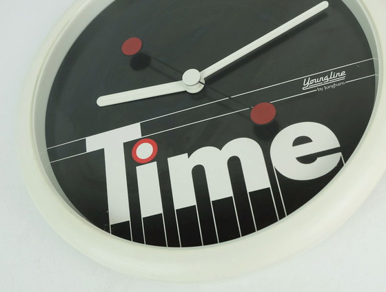 Image 1 of rare 1980 junghans youngline wall clock 'time' postmodern design memphis era