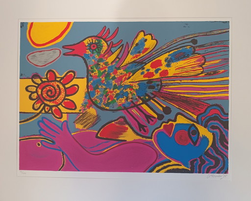 Corneille Screenprint "Femme Et Oiseaux" - Woman And Bird.