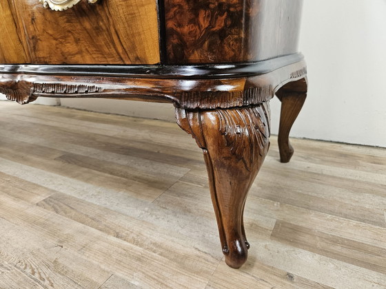 Image 1 of Chippendale Chest Of Drawers In Walnut Burl And Blond Walnut