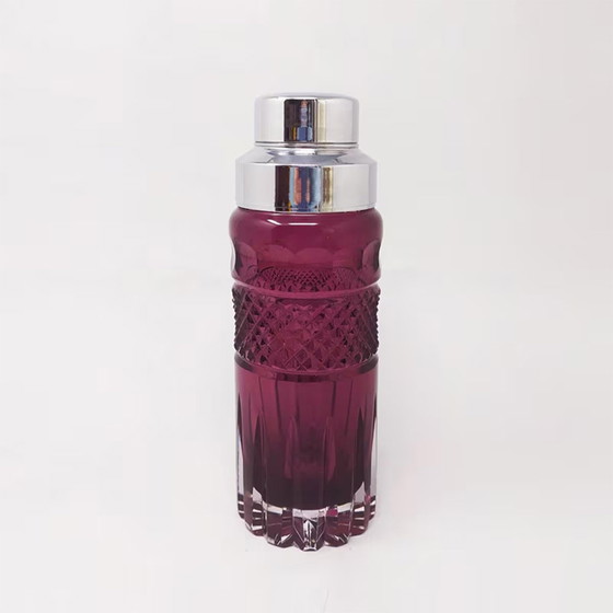Image 1 of 1960S Gorgeous Purple Bohemian Cut Glass Cocktail Shaker. Made In Italy