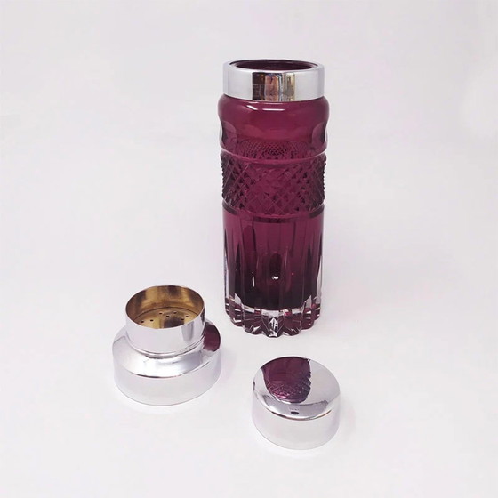 Image 1 of 1960S Gorgeous Purple Bohemian Cut Glass Cocktail Shaker. Made In Italy