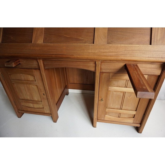 Image 1 of Secretaire vintage in mogano massello e pelle nera, anni '90