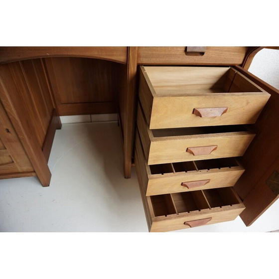 Image 1 of Secretaire vintage in mogano massello e pelle nera, anni '90