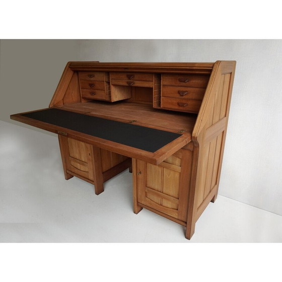 Image 1 of Secretaire vintage in mogano massello e pelle nera, anni '90