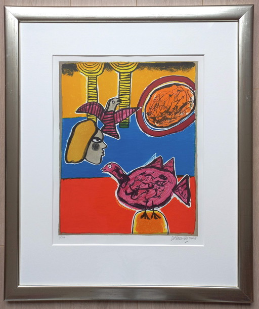 Corneille - Femme Et Deux Oiseaux, Screenprint (Beautifully Framed)