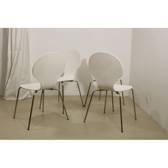 Image 1 of Set of 4 vintage living room chairs in bentwood veneer and chrome, France 1970
