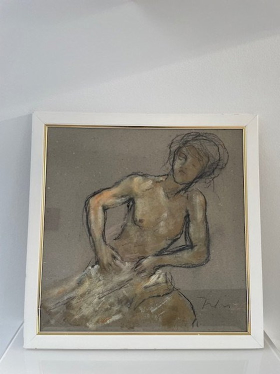 Image 1 of Chalk Drawing Female Nude Signed