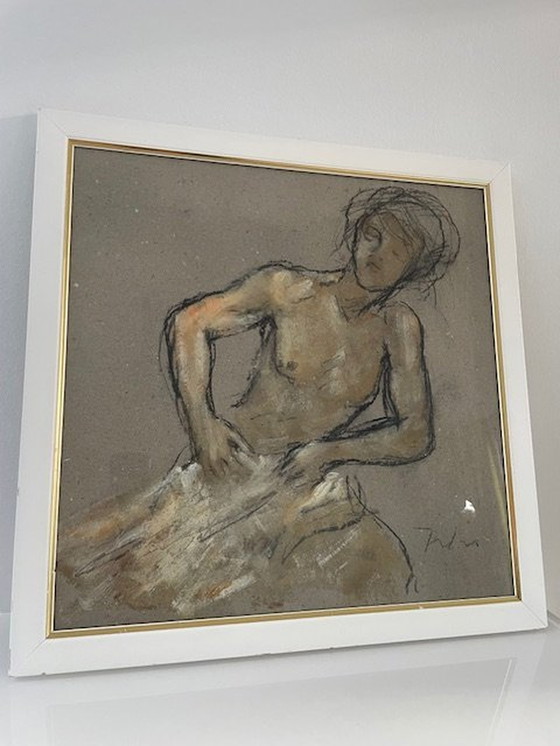 Image 1 of Chalk Drawing Female Nude Signed