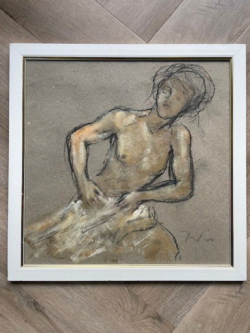 Chalk Drawing Female Nude Signed