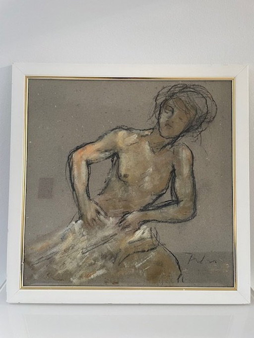 Chalk Drawing Female Nude Signed