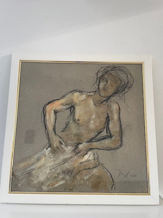 Image 1 of Chalk Drawing Female Nude Signed