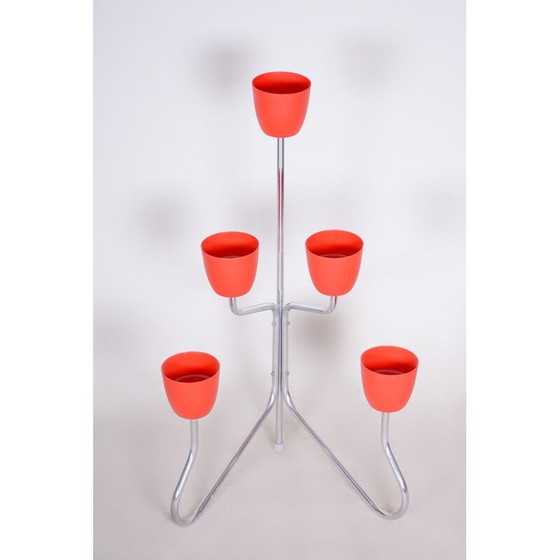 Image 1 of Vintage red plastic and chrome steel planter, 1950