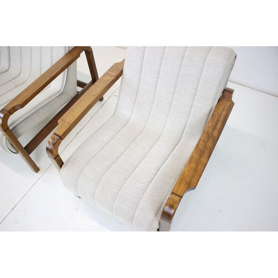 Image 1 of Pair of vintage sofas in fabric and wood, Czechoslovakia 1970