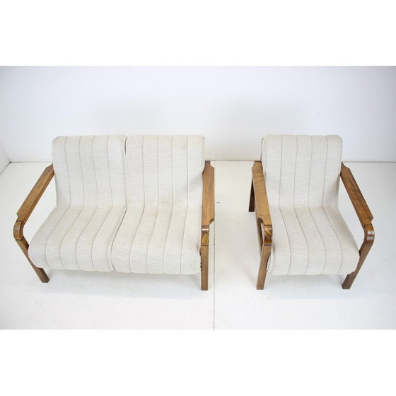 Image 1 of Pair of vintage sofas in fabric and wood, Czechoslovakia 1970