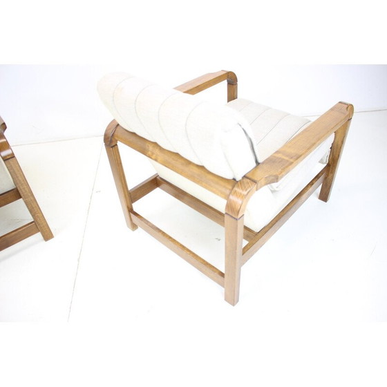 Image 1 of Pair of vintage sofas in fabric and wood, Czechoslovakia 1970