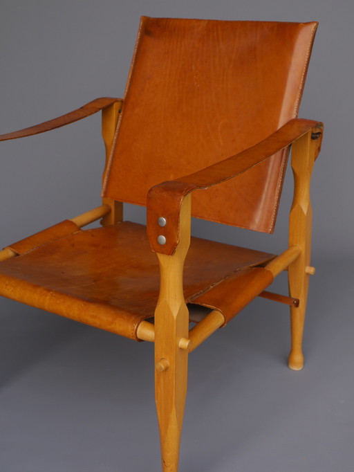 Chaise Safari en cuir et bois de hêtre, 1970