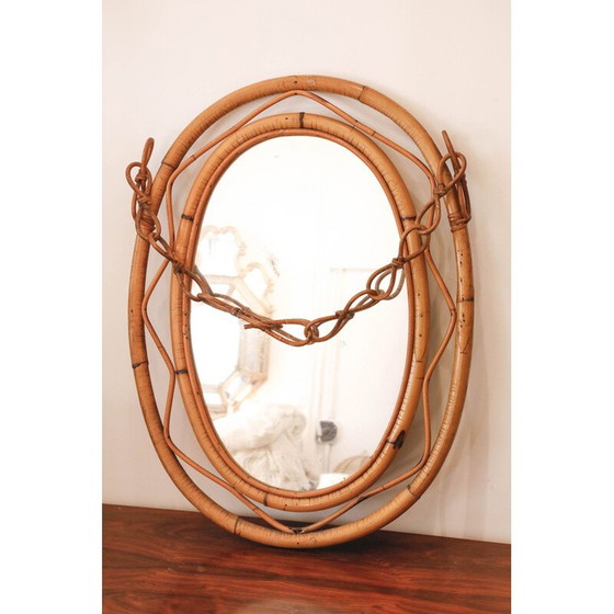 Image 1 of Vintage oval mirror in rattan