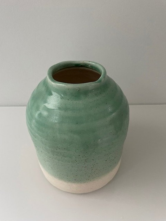 Image 1 of Modern Vase Mint Green And Cream