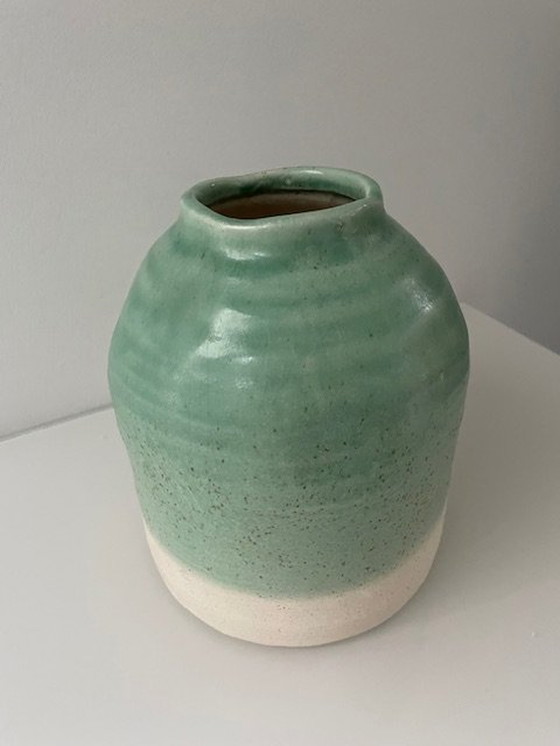 Image 1 of Modern Vase Mint Green And Cream