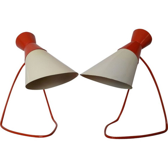 Image 1 of Pair of vintage red and white metal lamps by J. Hůrka for Napako, 1960