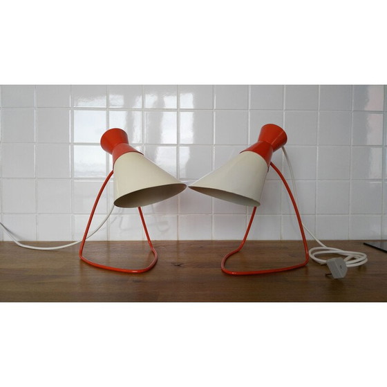 Image 1 of Pair of vintage red and white metal lamps by J. Hůrka for Napako, 1960