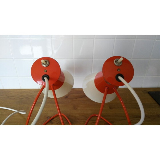 Image 1 of Pair of vintage red and white metal lamps by J. Hůrka for Napako, 1960