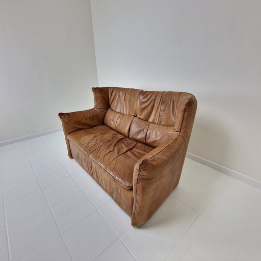 Vintage 2-seater sofa in cognac leather by Gerard van den Berg for Montis, 1980