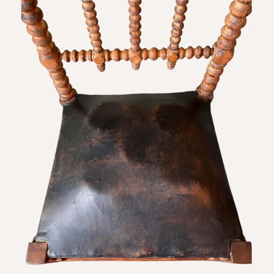 Image 1 of French Bobbin Barley Twist And Leather Chair, 1850S