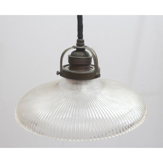 Image 1 of Lampada a sospensione vintage con orologio in porcellana di Halophane, Francia 1920