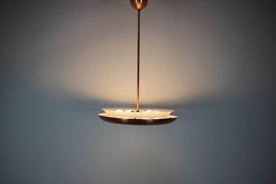 Image 1 of Lampadario in rame Bauhaus UFO di Josef Hurka, Cecoslovacchia, anni '30