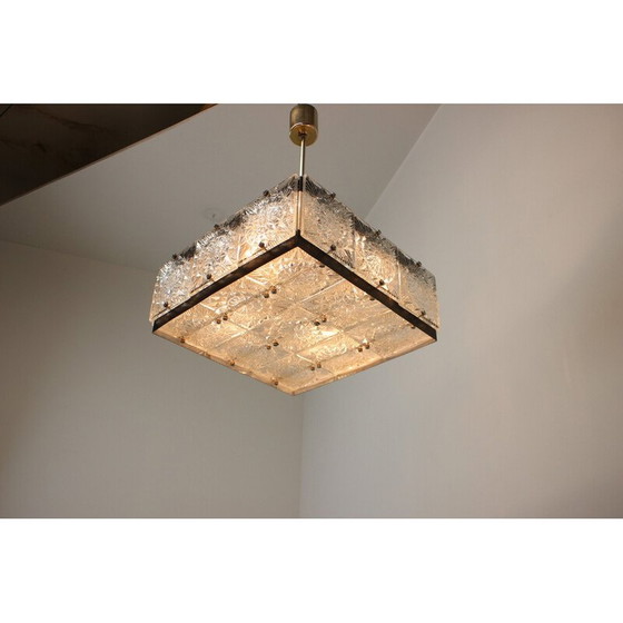 Image 1 of Lampadario vintage in vetro artistico e ottone di Kamenicky Senov, Cecoslovacchia, anni '70