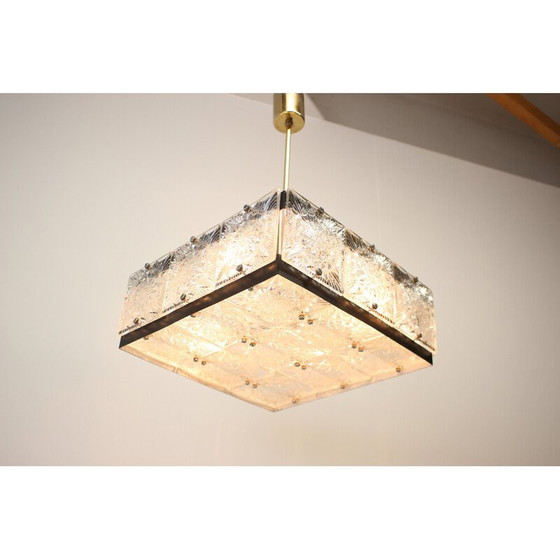 Image 1 of Lampadario vintage in vetro artistico e ottone di Kamenicky Senov, Cecoslovacchia, anni '70