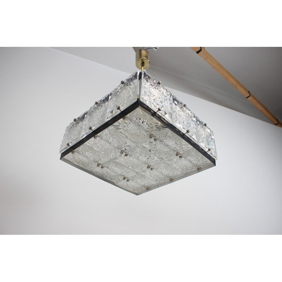 Image 1 of Lampadario vintage in vetro artistico e ottone di Kamenicky Senov, Cecoslovacchia, anni '70