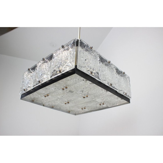 Image 1 of Lampadario vintage in vetro artistico e ottone di Kamenicky Senov, Cecoslovacchia, anni '70