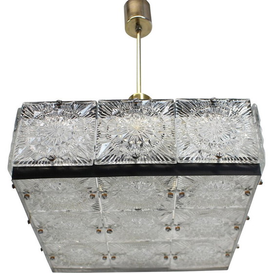 Image 1 of Lampadario vintage in vetro artistico e ottone di Kamenicky Senov, Cecoslovacchia, anni '70