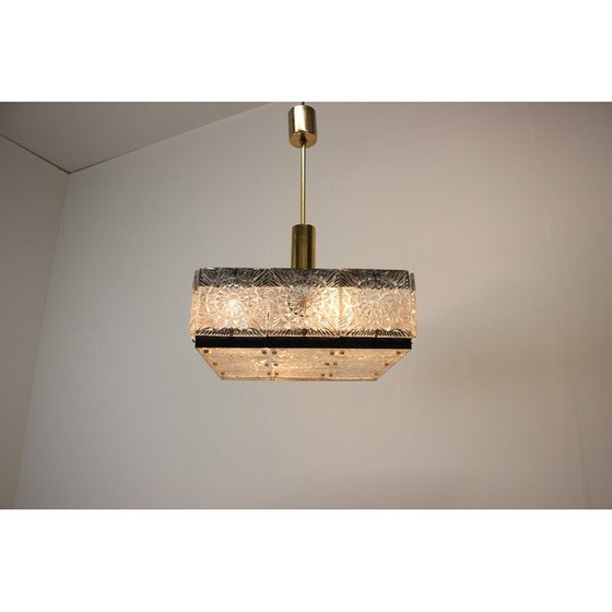 Image 1 of Lampadario vintage in vetro artistico e ottone di Kamenicky Senov, Cecoslovacchia, anni '70