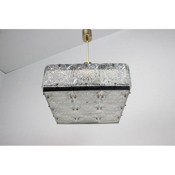 Image 1 of Lampadario vintage in vetro artistico e ottone di Kamenicky Senov, Cecoslovacchia, anni '70