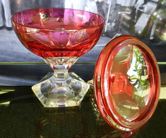 Image 1 of Val Saint Lambert bonbonnière caviar footed bowl crystal Circa 1955!