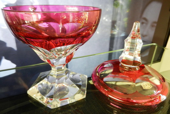 Image 1 of Val Saint Lambert bonbonnière caviar footed bowl crystal Circa 1955!