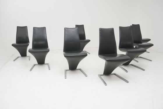 Image 1 of Rolf Benz 7800 chairs 8 pcs. Leather anthracite cantilever chair