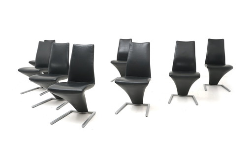 Rolf Benz 7800 chairs 8 pcs. Leather anthracite cantilever chair