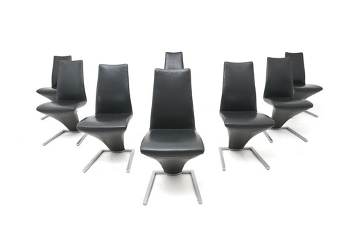 Rolf Benz 7800 chairs 8 pcs. Leather anthracite cantilever chair