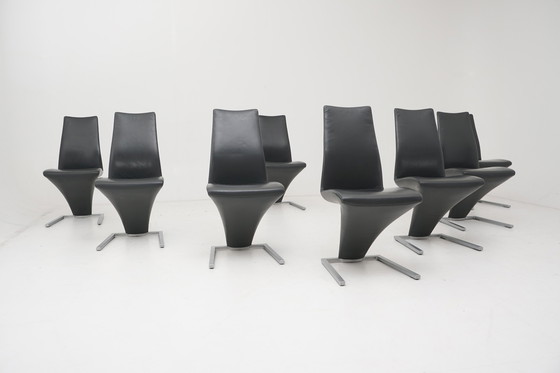 Image 1 of Rolf Benz 7800 chairs 8 pcs. Leather anthracite cantilever chair