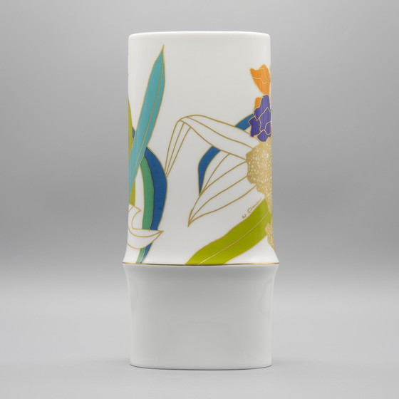 Image 1 of Rosenthal Studio Linie Glossy Porcelain Vase By Tapio Wirkkala With Décor By Wolf Bauer H30Cm