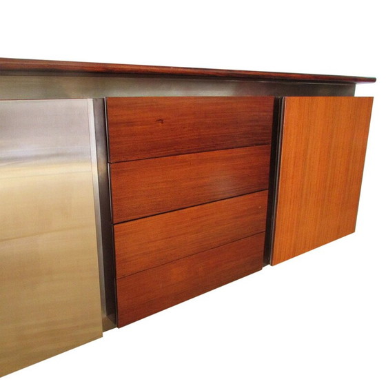 Image 1 of Modular Acerbis sideboard in mahogany and inox, Giotto STOPPINO - 1977