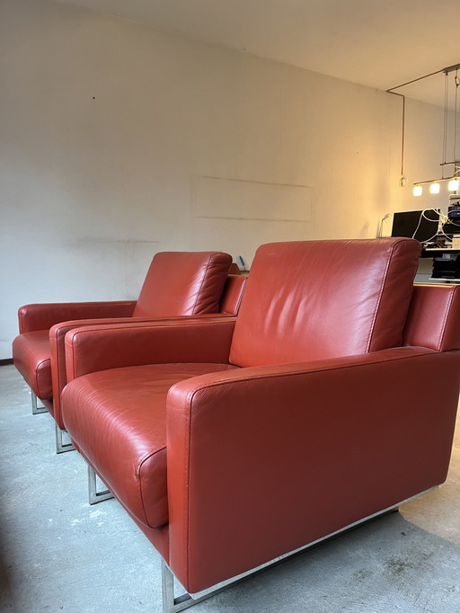 2x Red Leather Chairs From Hulshof