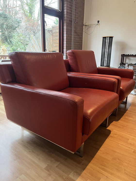 Image 1 of 2x Red Leather Chairs From Hulshof