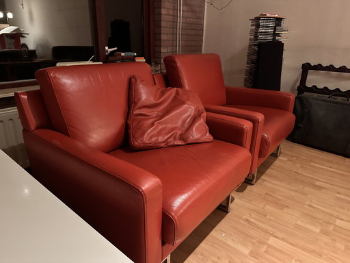 2x Red Leather Chairs From Hulshof